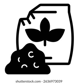 Spice paper bag solid icon, culinary cooking concept. Vector graphics. Leaves bag with pile of spices sign on white background, style mobile or design