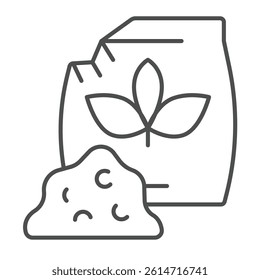 Spice paper bag thin line icon, culinary cooking concept. Vector graphics. Leaves bag with pile of spices sign on white background, linear style icon for mobile or web design