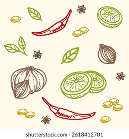 Padrões ou fundos de especiarias na culinária