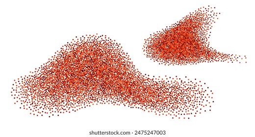 Spice powder splash. Chilli, red pepper, paprika. Spicy wave splatter; seasoned dynamic ground burst. Vector isolated on transparent background, top view.
