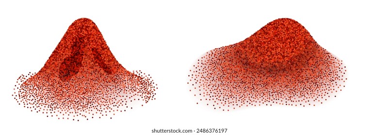 Spice powder splash, red pepper, chili, paprika. Spicy splatter pile, seasononing, powder texture. Vector illustration, isolated on white background