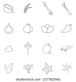 Spice set icons in outline style isolated on white background