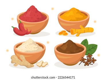 Spice Shop with Different Hot Spices, Condiment, Exotic Fresh Seasoning and Traditional Herbs in Flat Cartoon Hand Drawn Templates Illustration