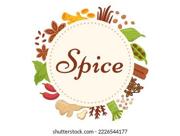 Spice Shop with Different Hot Spices, Condiment, Exotic Fresh Seasoning and Traditional Herbs in Flat Cartoon Hand Drawn Templates Illustration