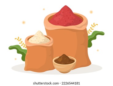 Spice Shop with Different Hot Spices, Condiment, Exotic Fresh Seasoning and Traditional Herbs in Flat Cartoon Hand Drawn Templates Illustration