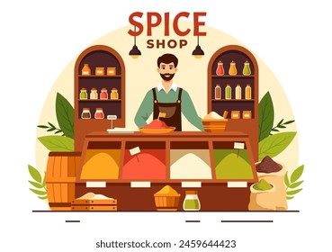 Spice Shop Vector Illustration With Different Hot Sauces, Condiment, Exotic Fresh Seasoning and Traditional Herbs in Flat Cartoon Background