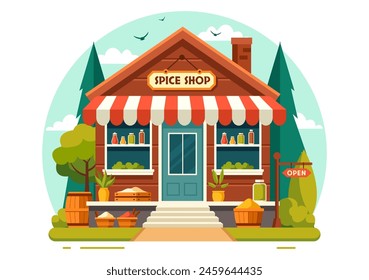 Spice Shop Vector Illustration With Different Hot Sauces, Condiment, Exotic Fresh Seasoning and Traditional Herbs in Flat Cartoon Background