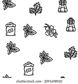 Spice Vegetable Food Vector Seamless Pattern Thin Line Illustration