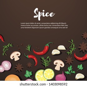spice and vegetable foods background and space for write vector illustration EPS10