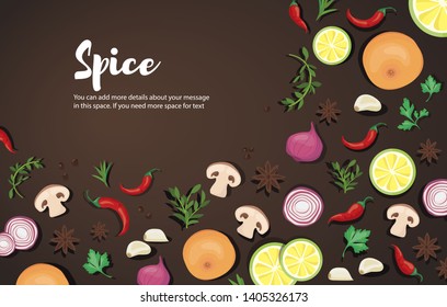 spice and vegetable foods background and space for write vector illustration EPS10