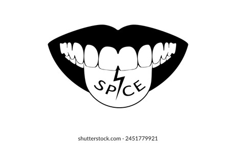 spice word lettering, Spicy food emblem, black isolated silhouette