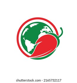 Spice world vector logo design. Chili and globe icon vector logo design.