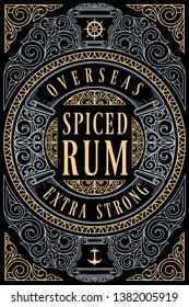 Spiced Rum - ornate vintage decorative label