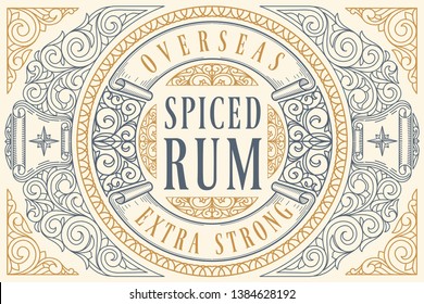 Spiced Rum - ornate vintage decorative label