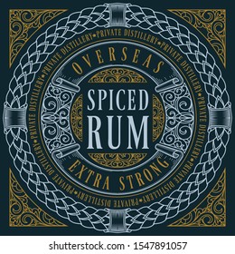 Spiced Rum - ornate vintage decorative label