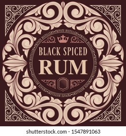 Spiced Rum - ornate vintage decorative label