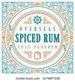 Spiced Rum - ornate vintage decorative label