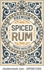 Spiced Rum - ornate vintage decorative label