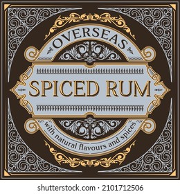 Spiced Rum - ornate vintage decorative label