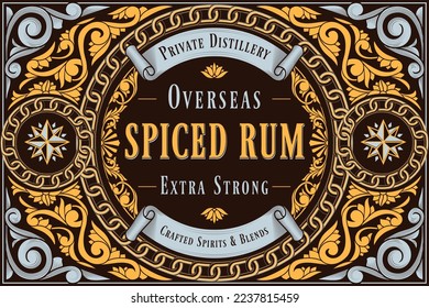 Spiced Rum - ornate vintage decorative label