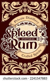 Spiced Rum - ornate vintage decorative label