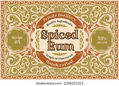 Spiced Rum - ornate vintage decorative label