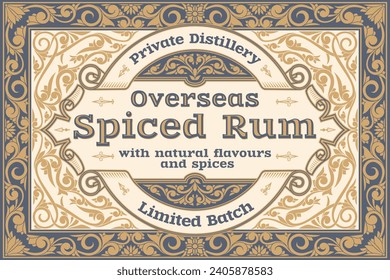 Spiced Rum - ornate vintage decorative label