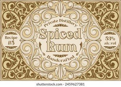 Spiced Rum - ornate vintage decorative label