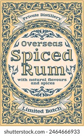 Spiced Rum - ornate vintage decorative label