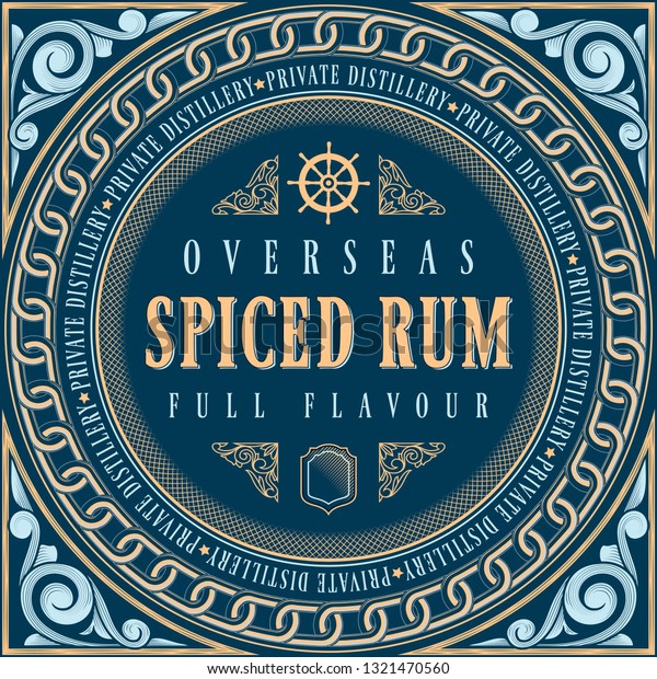 Ongebruikt Spiced Rum Ornate Vintage Decorative Label Stock Vector (Royalty OY-68