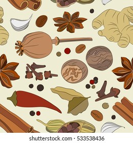 Spices, condiments and herbs decorative elements