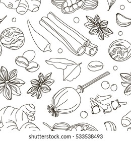 Spices, condiments and herbs decorative elements