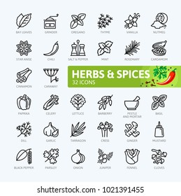 Spices, Condiments And Herbs  - Minimal Thin Line Web Icon Set. Outline Icons Collection. Simple Vector Illustration.