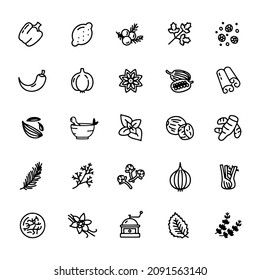 Spices, condiments and herbs - minimal thin line web icon set. Outline icons collection. Simple vector illustration.