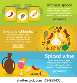 Spices cooking banner horizontal concept set. Flat illustration of 3 spices cooking vector banner horizontal concepts for web
