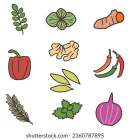 Spices Cute Flat Line Illustration