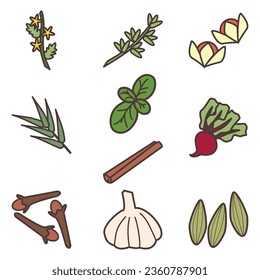 Spices Cute Flat Line Illustration