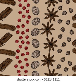 spices hand drawn seamless pattern. Vector