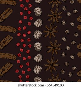 spices hand drawn seamless pattern. Vector