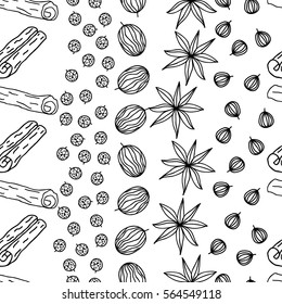 spices hand drawn seamless pattern. Vector