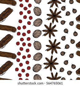 spices hand drawn seamless pattern. Vector
