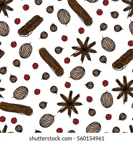 spices hand drawn seamless pattern.Vector
