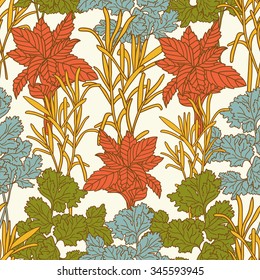 Spices and herbs hand drawn seamless pattern. Colorful background vector. Sketch objects collection. Illustration with plants. Decorative wallpaper, good for printing