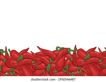 Spices and herbs. Horizontal background. Hot red pepper. Color image in sketch style. Close-up. There is free space for text. Vector illustration.