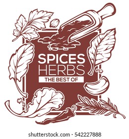 spices and herbs, vector template design with images cooking leaves and herbs