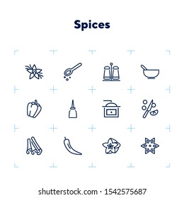 Spices Icon Set. Line Icons Collection On White Background. Ingredient, Flavor, Taste. Seasoning Concept. Can Be Used For Topics Like Food, Cooking, Grocery