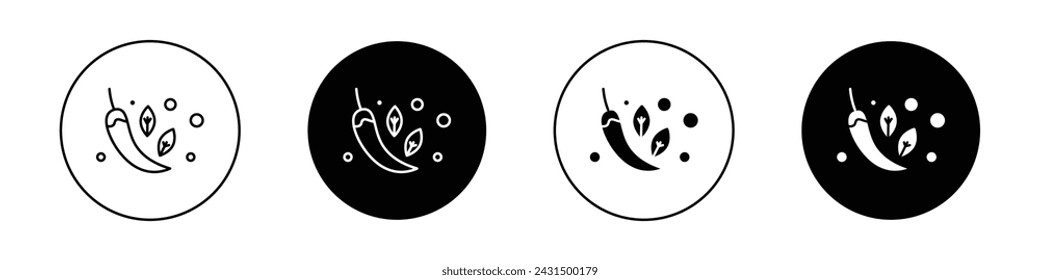 Conjunto de iconos de especias. Símbolo vectorial de hierbas de chile pimienta en un estilo relleno y delineado negro. Señal de giro con sabor.