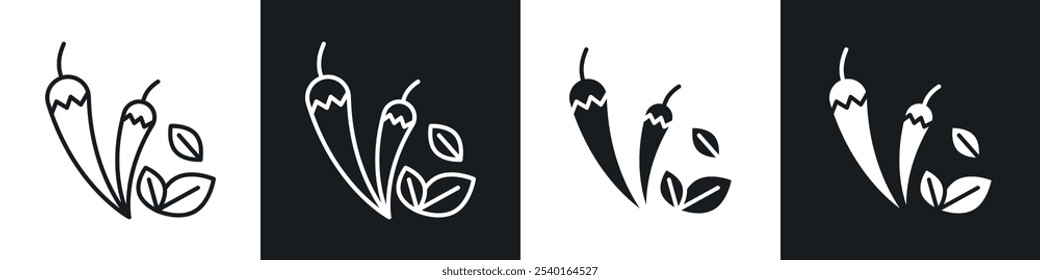 Conjunto de iconos de especias. Símbolos de Vector en colores blanco y negro.