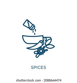 spices icon. Thin linear spices outline icon isolated on white background. Line vector spices sign, symbol for web and mobile