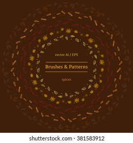 spices icons set, condiment vector icons, vintage restaurant cartoon icons, cinnamon icon, wreath spices, ink wreath, cacao icon, wreath condiment, cacao doodle icons